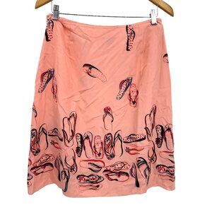 J Jill Pink Silk Flip Flop Print Novelty Skirt Womens MP Beach‎ Zip Pink Resort